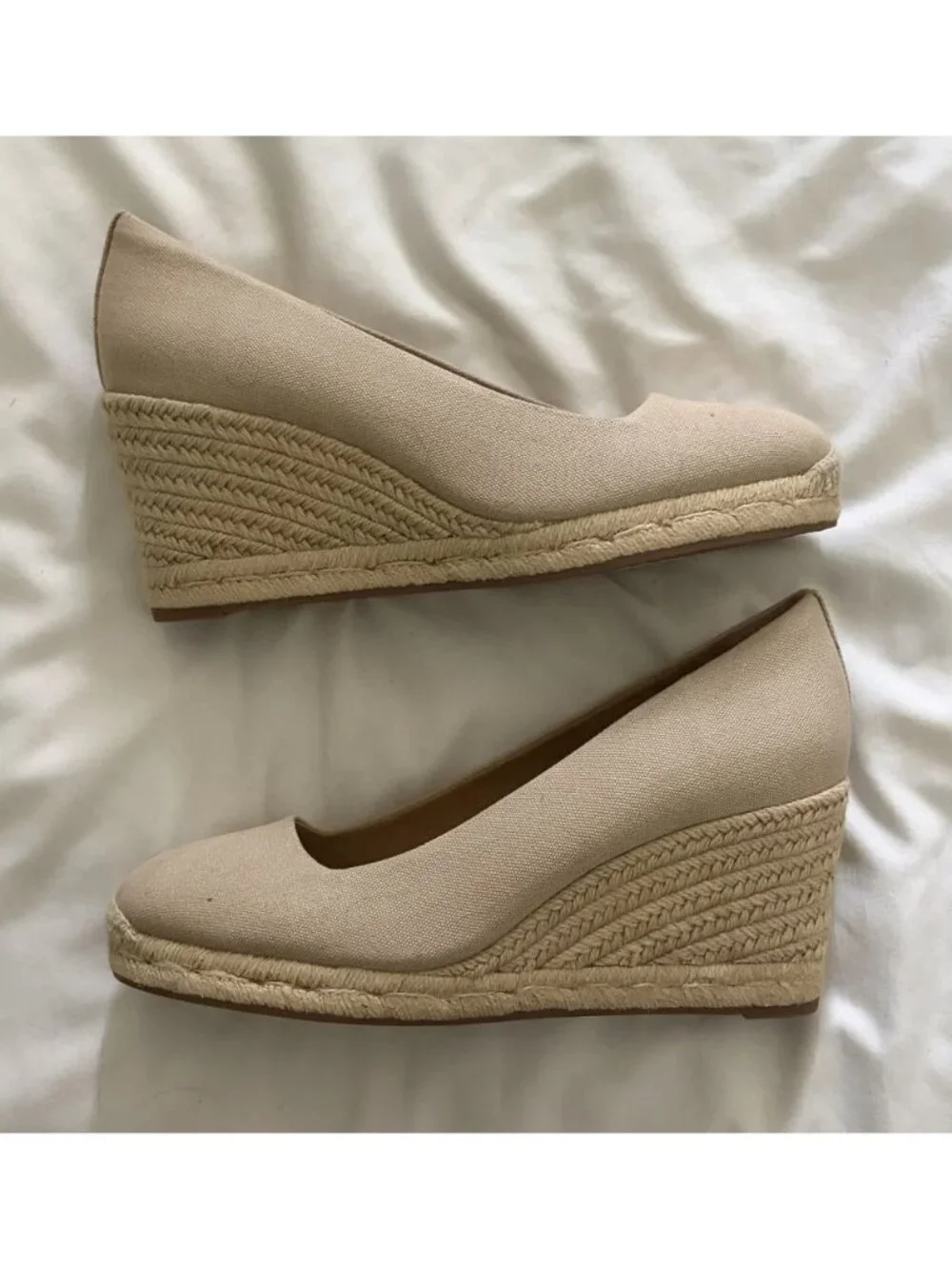 J Crew Espadrille Wedges Women’s Natural Beige Canvas Sandals Shoes Sz 7.5 NWOB